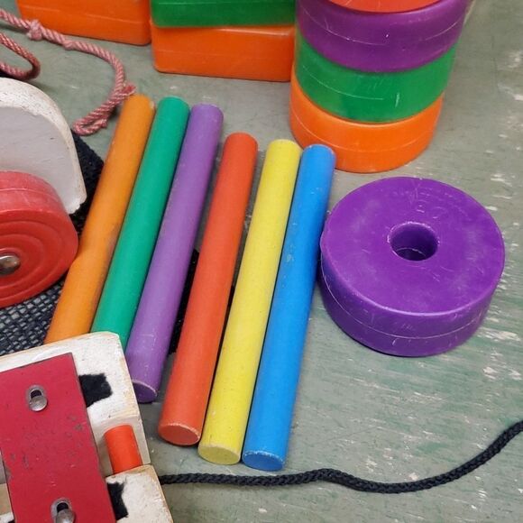 Vintage Fisher Price Creative Blocks Wagon w/Blocks  #161 Xylophone #870 - Picture 3 of 11